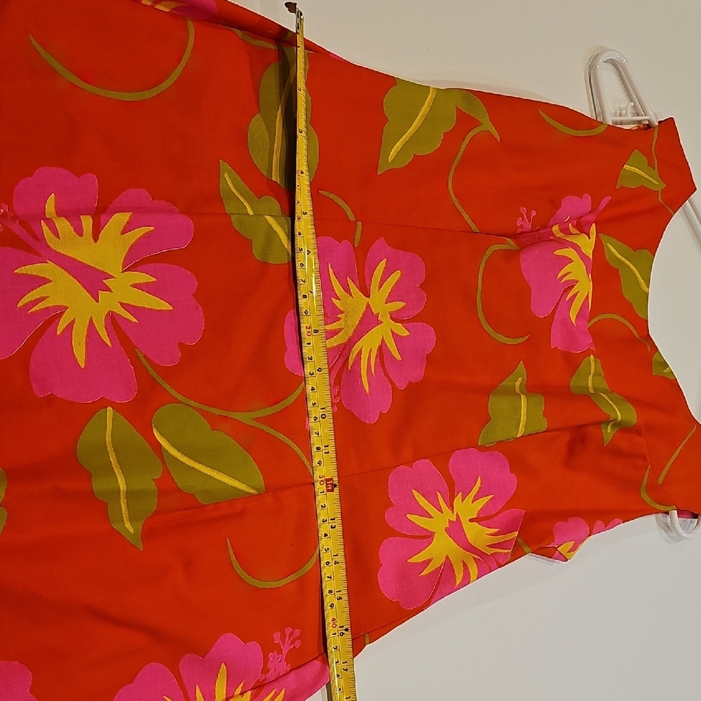 Vintage Halihini Hawaiian Sleeveless Orange Floral Maxi Dress Pink Blooms Sz 10 - Picture 9 of 9